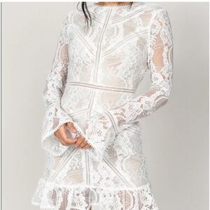 Tobi white lace long sleeve dress